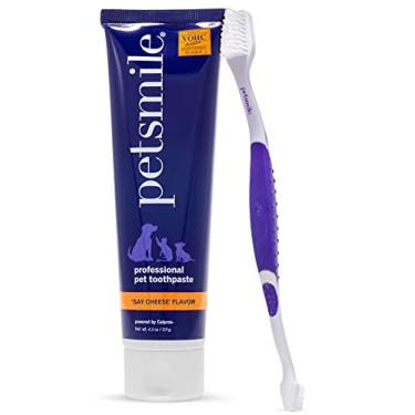 Imagem de petsmile Kit profissional de escovação de dentes para animais de estimação - Escova de dentes e pasta de dente para cães e gatos - Placa de controle, tártaro e mau hálito - Pasta de dente aceita VOHC