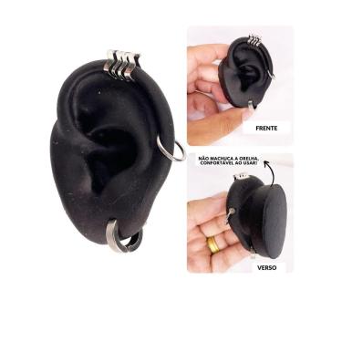 Imagem de Kit Brinco Argola Pressão Prata Piercing Cartilagem Encaixe