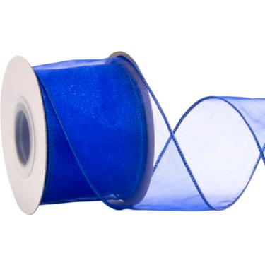 Imagem de Zofrud Fita com fio de organza real de 6,5 cm – Fita transparente de 20 metros com borda metálica para embrulho de presente, laços, arranjos florais, artesanato e decorações de casamento