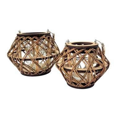 Imagem de Kit 2 Lanterna Decorativa Lampião Castiçal Madeira Corda