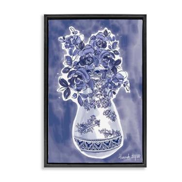 Imagem de Stupell Industries Vaso Chinoiserie em tela flutuante emoldurada azul preta design de arte de parede por Hannah Byatt, 78 x 53 cm