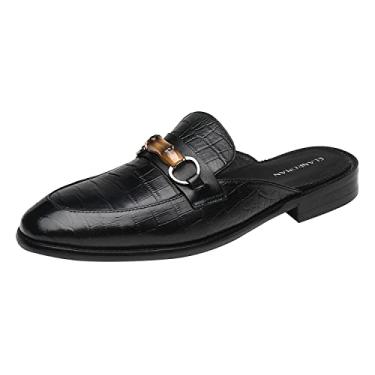 Imagem de ELANROMAN Mocassins Mule Sem Costas Masculinos Moda Crocodilo Estampa Sandálias Casuais Abertas Sapatos De Couro Slip On Preto Eua 9
