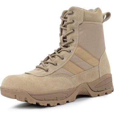 Imagem de Sicalobo Botas táticas masculinas com zíper lateral 17,8 cm de camurça durável botas de trabalho militar botas de caminhada, Marrom, 41
