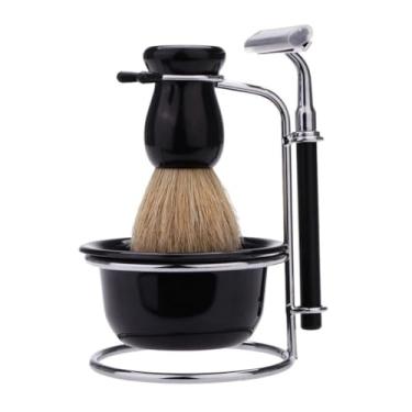 Imagem de Beaupretty Barbeador manual com suporte tigela de barbear e escova para homens, kit de cuidados para pai, namorado, marido, gera minimiza a irritação