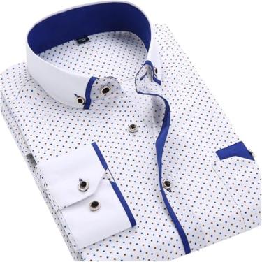 Imagem de Camisa De Manga Comprida Casual Masculina Slim Fit Business Dress Shirt Men, White Blue, Asia S 47-51kg