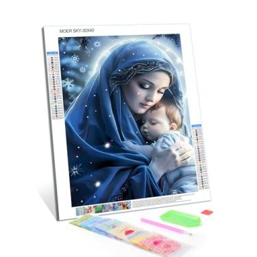 Imagem de MOER SKY The Blessed Virgin Mary 5D DIY Full Drill Round Art Diamond Art Perfeito para decoração de parede de casa A Virgem Maria Kits de pintura de diamante para adultos 30,5 x 40,6 cm