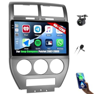 Imagem de [4 + 128 G] Rádio estéreo para carro Android 15 para Jeep Compass Patriot 2007-2009 com carro sem fio e Android Auto, rádio de carro de 10,1 polegadas com link espelhado Bluetooth FM/RDS WiFi GPS EQ