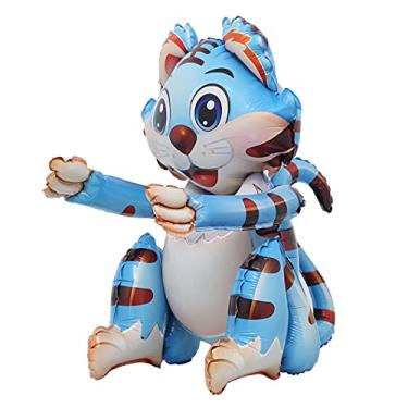 Imagem de Self Standing 4D Cute Cartoon Giant Tiger Gorilla ElephantAnimal Foil Balloon Happy Birthday Decorations Baby Shower Party Supplies Boys Toy (3D Tiger Blue)
