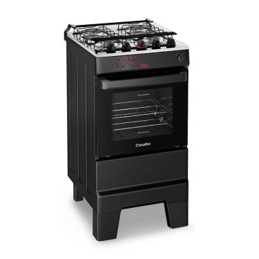 Imagem de Fogão A Gás Mesa Inox Tampa De Vidro Forno 50L Esmaltec Ideal Master Preto 4 Bocas Bivolt