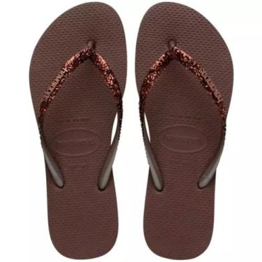 Imagem de Havaianas Chinelo Slim, Feminino, Marrom com Glitter Bronze, Borracha, Tiras Finas, Sola Anatômica, para Lazer e Praia (Café, BR, Adulto, Faixa Numérico, M, 39, 40)