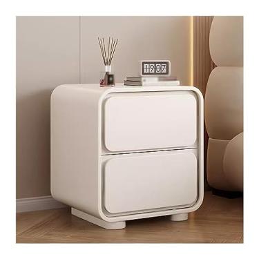 Imagem de Mesa de cabeceira de cor sólida coelho fofo sem instalação mesa de cabeceira minimalista de madeira maciça grande capacidade gaveta dupla armazenamento mesa de cabeceira móveis de cabeceira (cor