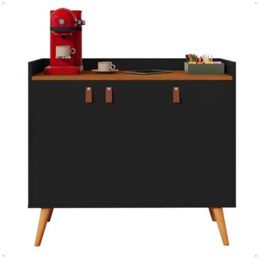 Imagem de Aparador Buffet Retrô Sala De Estar Pés Em Madeira Hall De Entrada Prateleira Interna Luana 3 Portas