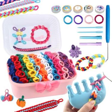 Imagem de Kit de fabricação de pulseiras para meninas de 8 a 12 anos, artes e artesanato para crianças, kits de pulseiras de tecelagem com mais de 1000 faixas de borracha de pano elástico, pente de tecelagem