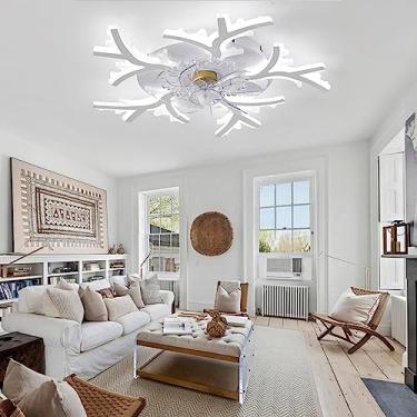 Imagem de Ventiladores de teto com luzes e controle remoto com temporizador Ventiladores de teto reguláveis LED com lâmpadas Motor DC reversível Ventiladores de teto silenciosos para quarto sala de es