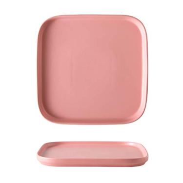 Imagem de Prato de serviço rede criativa prato vermelho prato quadrado nórdico prato de jantar de cerâmica salada prato de bife ocidental prato de jantar pratos domésticos (cor: B, tamanho: M)