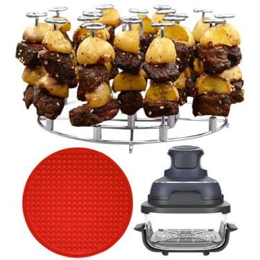 Imagem de Rack de espeto Air Fryer e forro de silicone para fritadeira de ar portátil 4 em 1 Ninja Crispi 4 em 1, 4 litros e 6 xícaras, acessórios de cozinha para fritadeira a ar, aço inoxidável resistente