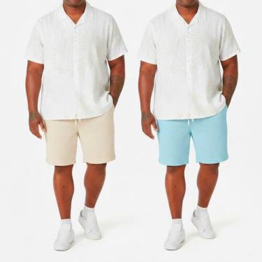 Imagem de Kit 2 Bermuda Plus Size Linho Masculina Mauricinho Casual G1 ao G4 Cur
