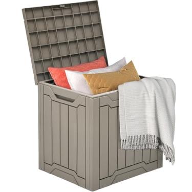 Imagem de DWVO Caixa de armazenamento externo de 30 galões, caixa de deck de resina bloqueável à prova de intempéries para móveis de pátio, acessórios de piscina, ferramentas de jardim e suprimentos - marrom