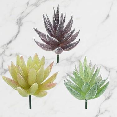 Imagem de Pacote com 3 plantas suculentas artificiais, vegetação falsa realista, sortidas, suculentas duplas, mini arranjos decorativos