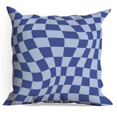 Imagem de Capas de almofada xadrez azul WAVA pacote com 18 x 18 capas de almofada xadrez para sala de estar, casa de fazenda, quarto, sofá-cama, decoração de assento de carro, almofadas estéticas, fronhas