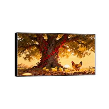 Imagem de Arte de parede de outono imagem de paisagem - galo de árvore - impressões em tela vintage - pintura de moldura preta para sala de estar decoração de casa de fazenda 40 x 72 cm 16 x 28 pol