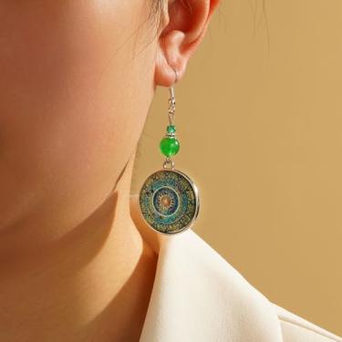 Imagem de Brincos banhados a prata para mulheres - Brincos pendentes de mandala e pedras preciosas, joias hipoalergênicas personalizadas que não mancham, presentes de aniversário de Natal, joias modernas