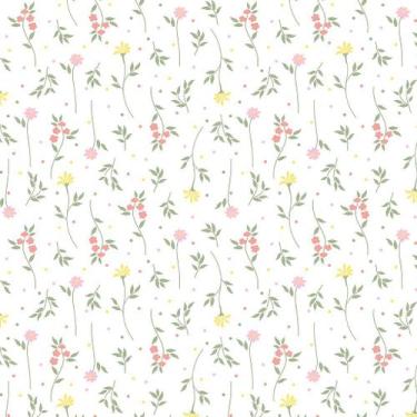 Imagem de Tecido Tricoline Floral Primavera 1 - Fundo Branco - Peripan - 50 x 15