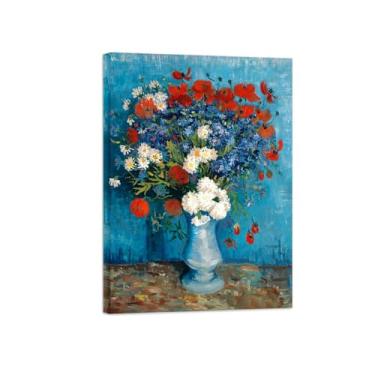 Imagem de Pôster e impressões em tela de flores vintage - Reprodução de pintura de arte de parede famosa - Vaso com centáureas - Imagens prontas para pendurar tela embrulhada 60 x 85 cm 24 x 33 polegadas