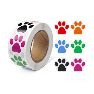 Imagem de 500 peças de adesivos de impressão de pata, adesivos autoadesivos coloridos de 2,5 cm com impressão de filhote de cachorro, decalque de parede em forma de animal, selo de envelope de impressão de pata