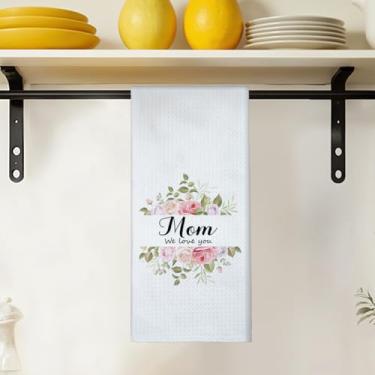 Imagem de Mom Gifts Toalhas de prato florais de cozinha 40 x 61 cm, presentes de aniversário, We Love You Pink Floral Toalhas de mão para banheiro