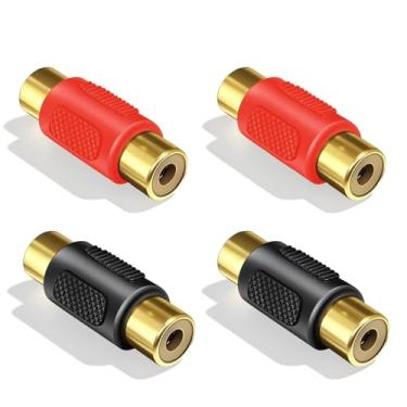 Imagem de Pacote com 4 acopladores RCA fêmea para RCA fêmea – Conectores de áudio banhados a ouro compatíveis com fono, alto-falante, cabo de áudio, amplificador
