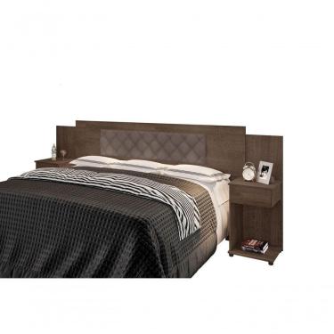 Imagem de Cabeceira Box Bruna Chocolate Com Capitonê Bege Escuro