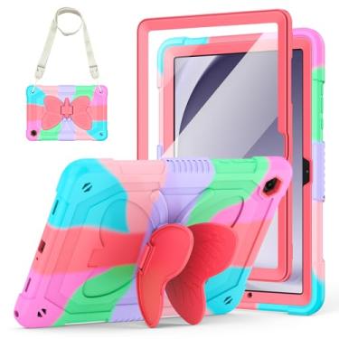Imagem de Hogenl Capa para Samsung Galaxy Tab A9+ Plus com protetor de tela, Galaxy Tab A9+ 27.9 cm 2023 lançado com alça de ombro com suporte de borboleta, capa à prova de choque para crianças meninas, azul