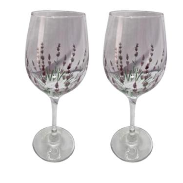 Imagem de Kit 2 Taças de Vidro Grande 490ml Vinho Água Flor Lilás