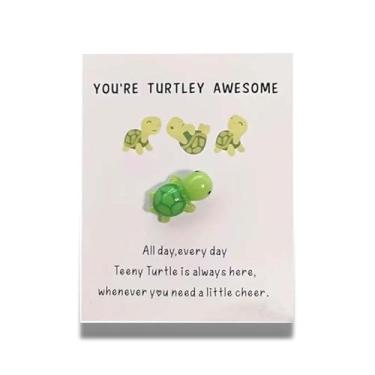 Imagem de Suporte emocional feito à mão verde, You're Turtley Awesome, presentes inspiradores de tartaruga, mini figura de tartaruga marinha com cartão comemorativo, adorável cartão em forma de tartaruga
