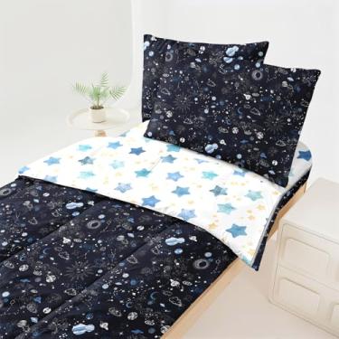 Imagem de Dearller Jogo de cama Galaxy com zíper, solteiro, para meninos, com zíper, azul e preto
