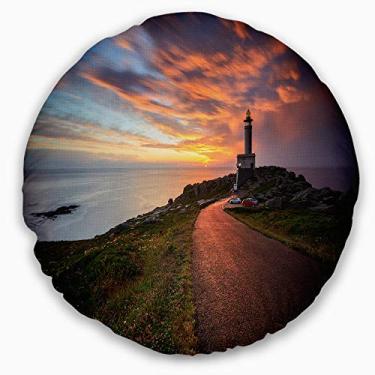 Imagem de Designart — Farol de Punta Nariga Espanha, litoral, foto, sala de estar, sofá, enchimento de almofada + capa de almofada impressa em ambos os lados 40,64 cm