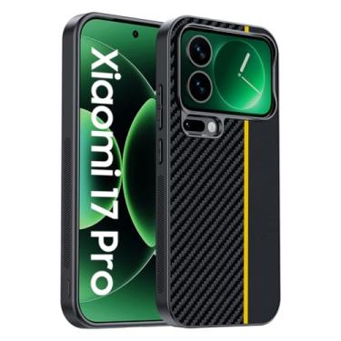 Imagem de LYJSMGZ Capa à prova de choque para Xiaomi 17 Pro Max/17 Pro/17, textura de fibra de carbono, proteção sísmica, capa fina, antiderrapante, amarela, 17 Pro