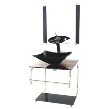 Imagem de Gabinete de vidro para banheiro cuba quadrada 40cm inox madeira rustic