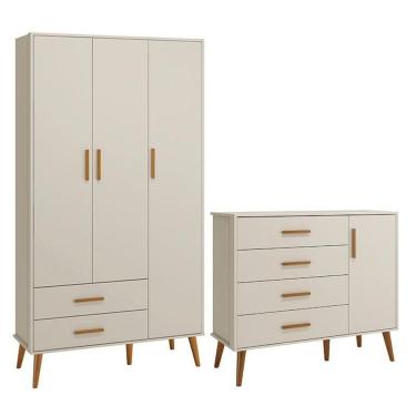 Imagem de Jogo De Quarto Infantil Isis Guarda Roupa 3 Portas E Cômoda 1 Porta Areia - Reller Móveis Areia