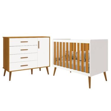 Imagem de Jogo De Quarto Infantil Isis Cômoda 1 Porta E Berço Branco/savana - Reller Móveis Branco/savana