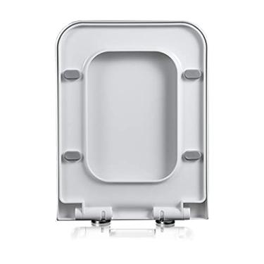 Imagem de Assento sanitário, assento sanitário macio fechamento macio assento de vaso sanitário quadrado - Liberação rápida e fácil limpeza assento branco loo com dobradiças ajustáveis de fixação superior