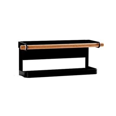 Imagem de Suporte de rolo de toalha de papel prateleira de geladeira rack de armazenamento magnético suporte de especiarias prateleira de metal decorativa organizador de cozinha (cor: preto tamanho: tamanho
