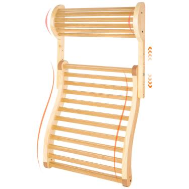 Imagem de Encosto de sauna de bambu com travesseiro de sauna removível, acessórios ergonômicos de sauna com design S com encosto de cabeça ajustável, almofadas antiderrapantes, encosto de sauna extra largo e