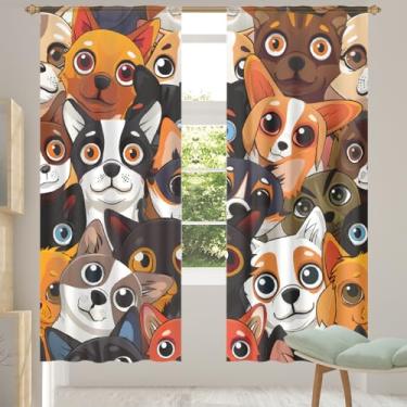 Imagem de 2 conjuntos de painéis de cortinas transparentes fofas com olhos de animais, cortinas transparentes arejadas com filtro leve, painéis de cortina de porta e janela para sala de estar, quarto, jantar