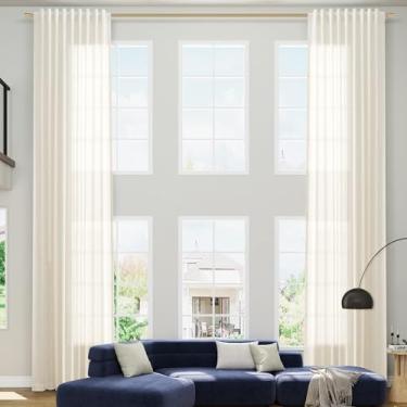 Imagem de Nanspring Cortinas de linho extralongas naturais de 332 cm de comprimento para sala de estar, conjunto de 2 painéis, aba traseira, cortinas de privacidade natural, janela grande, semitransparente, do