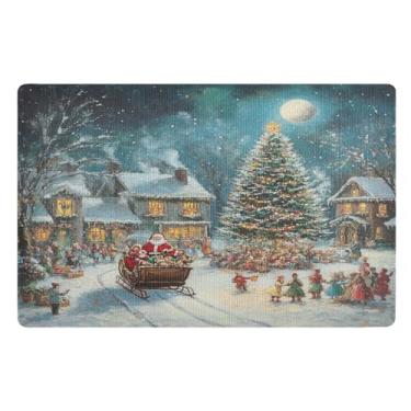 Imagem de SEHANY Tapete de porta de inverno Papai Noel Natal para todos os climas, impermeável, secagem rápida, bem-vindo, tapete de entrada antiderrapante, tapete decorativo de poliéster para entrada, varanda