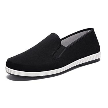 Imagem de eYLun Kung Fu Sapatos masculinos Tai Chi Chineses Tradicionais Artes Marciais Sola de Borracha Slip On Old Beijing Shoes, Preto, 9 Women/7.5 Men
