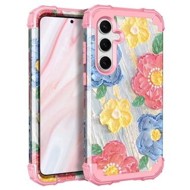 Imagem de LONTECT Capa para Galaxy S24 Plus 5G à prova de choque 3 em 1 resistente híbrida robusta capa protetora de corpo inteiro linda pintura a óleo flores capa para Samsung Galaxy S24+ Plus 5G 6.7 2024,