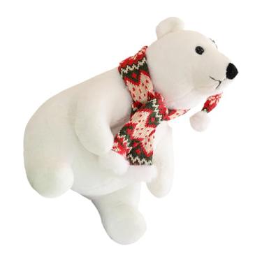 Imagem de de Pelúcia de Urso Polar - Brinquedo De Natal Adorável De Animal De Peluche - Urso Polar Macio E Confortável Com Cachecol | Para Crianças E Mulheres, Para Quarto, Sofá, Sala De Estar, Casa,